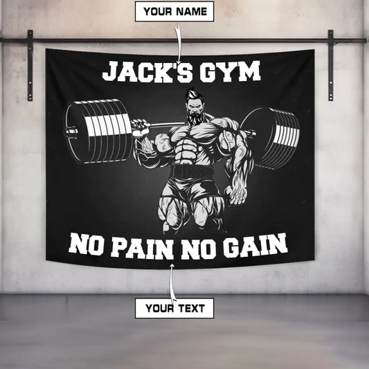 Personalized  Motivational Gym Flags Banners | No Pain No Gain 009