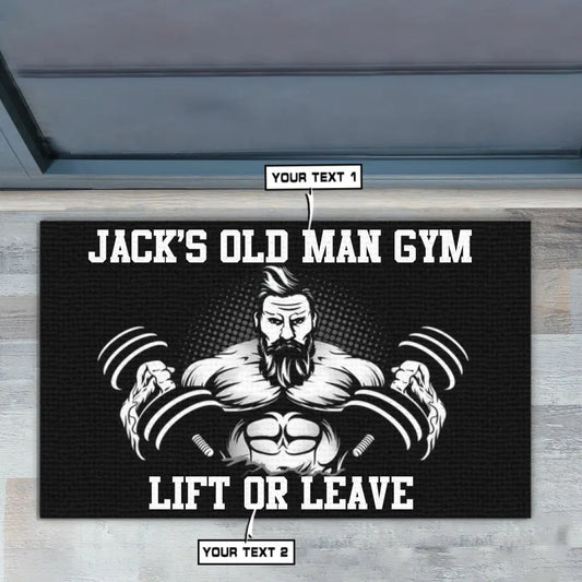 Personalized Motivation Gym Doormat Old Man Lifting Weights 011