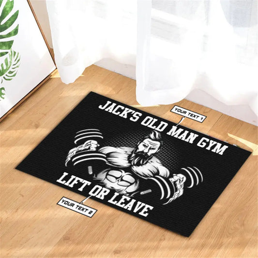 Personalized Motivation Gym Doormat Old Man Lifting Weights 011