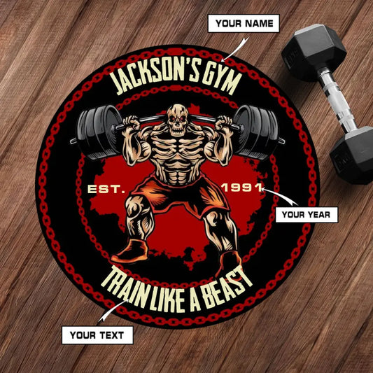 Skull Fitness Round Rug Home Gym Decor Train Like A Beast 068