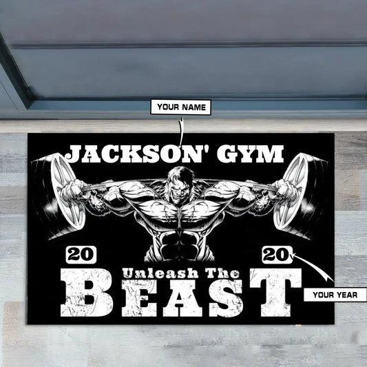 Personalized Motivation Unleash The Beast Home Gym Doormat 108