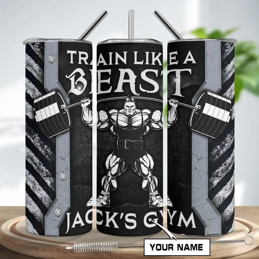 Train Like A Beast Personalized Gym Skinny Tumbler (20oz) for Fitness Enthusiasts 021