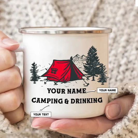 Personalized Vintage Enamel Cups - Birthday Gift For Camping Friends 025